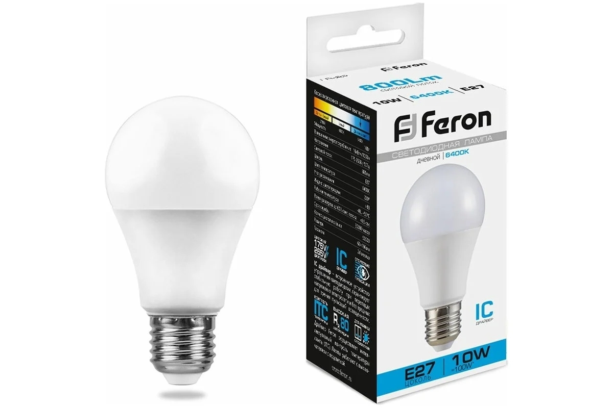 Лампа светодиодная Feron LB-92 10W 230V E27 6400K A60