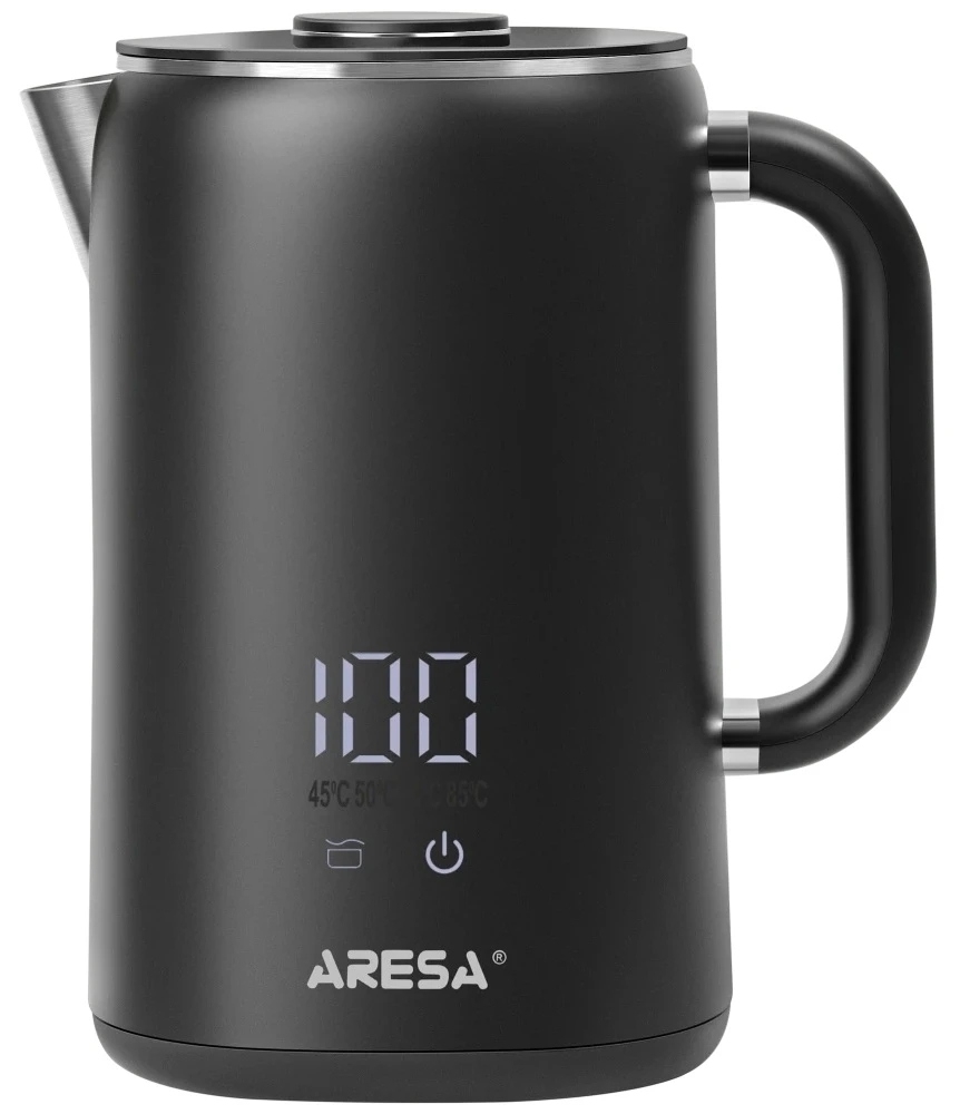 Электрочайник Aresa AR-3482 черный, 1.6 л, 1700 Вт, скрытый нагревательный элемент, поддержание температуры
