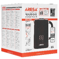 Электрочайник Aresa AR-3482 черный, 1.6 л, 1700 Вт, скрытый нагревательный элемент, поддержание температуры
