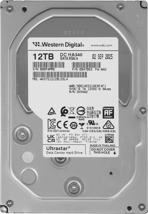 Жесткий диск серверный WD Ultrastar DC HA340 12TB WUS721212BLE6L4 (SATA 3.5