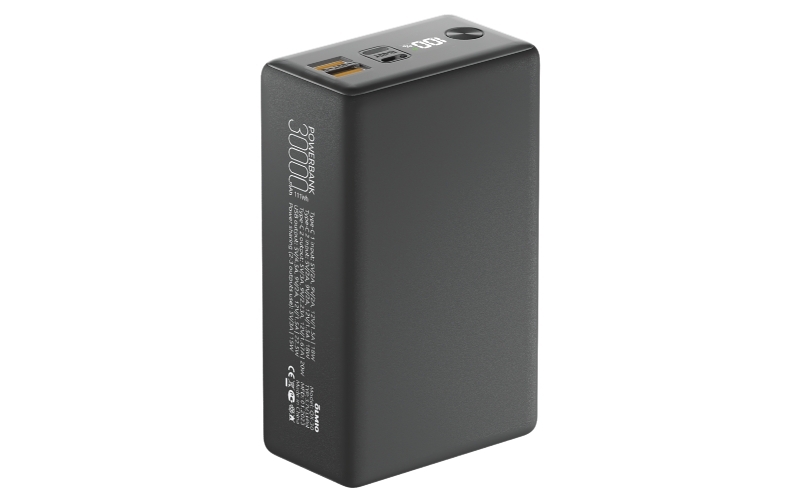 Внешний аккумулятор OLMIO QX-30, 30000mAh, 22.5W, QuickCharge3.0/PowerDelivery, LCD, графитовый