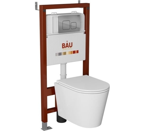 Комплект BAU 6 в 1: инсталляция BAU PRO, унитаз подвесной торнадо Bau Nimb Hurricane-3, сиденье дюропласт микролифт, кнопка смыва BAU Soul, хром