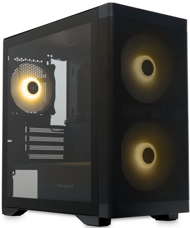 Компьютерный корпус без блока питания HSPD M320, Mesh Mini-tower, черный, slide TG, 0.45 SPCC, 2x140мм ARGb+1x120мм ARGb mATX, mITX 160/340/184мм 2x2.5