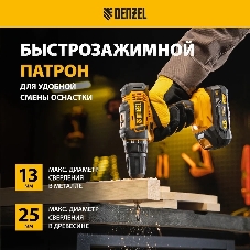 Дрель-шуруповерт Denzel CDL-18-0, 18 В, 0 Ач, 30 Нм, щеточный