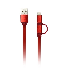 Дата-кабель Smartbuy USB - 2 в 1 Micro+8 pin, длина 1,2 м, красный (iK-212 red)/60