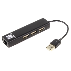 Кабель-адаптер 5bites UA2-45-06BKUSB2.0, 3хUSB2.0, RJ45 100MB, черный