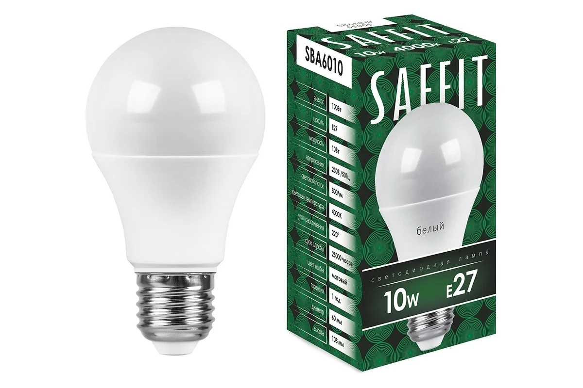 Лампа светодиодная SAFFIT SBA6010 (55005) 10Вт Е27 белый