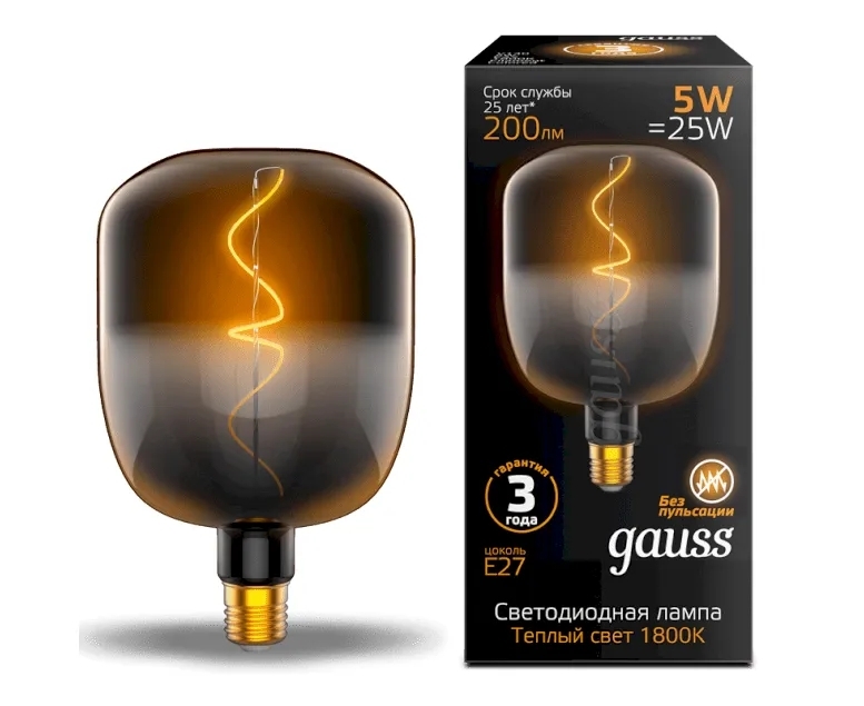 Лампа светодиодная Gauss Filament V140 5W 200lm 1800К Е27 black-clear flexible LED