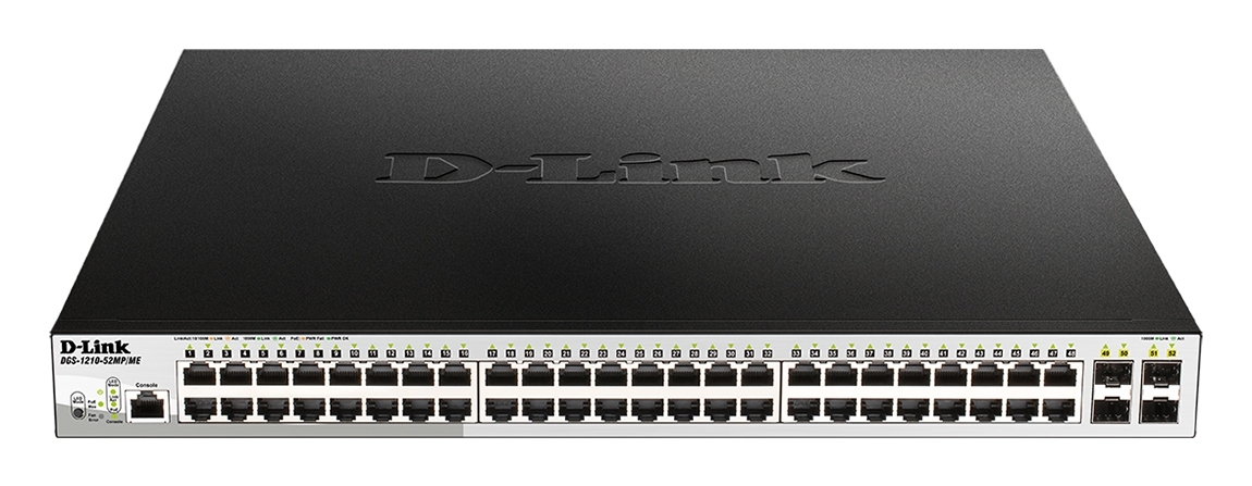 Коммутатор D-Link DGS-1210-52MP/ME/B1A, 48×1 Гбит/с + 4×1 Гбит/с SFP, управляемый