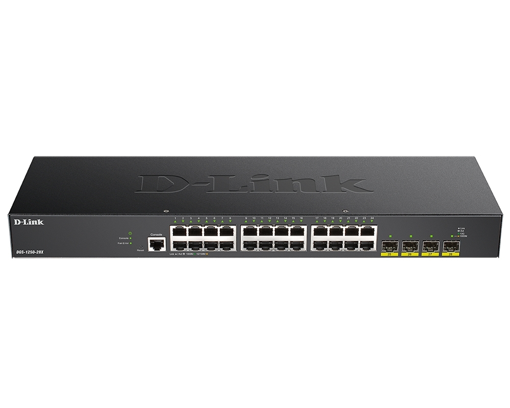 Коммутатор D-Link DGS-1250-28X/A1A, 24×1 Гбит/с + 4×10 Гбит/с SFP+, управляемый