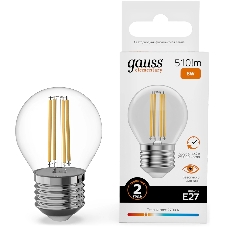 Лампа филам. Gauss Filament 8Вт цок.:E27 шар св.свеч.бел.теп. (упак.:10шт) (52218)