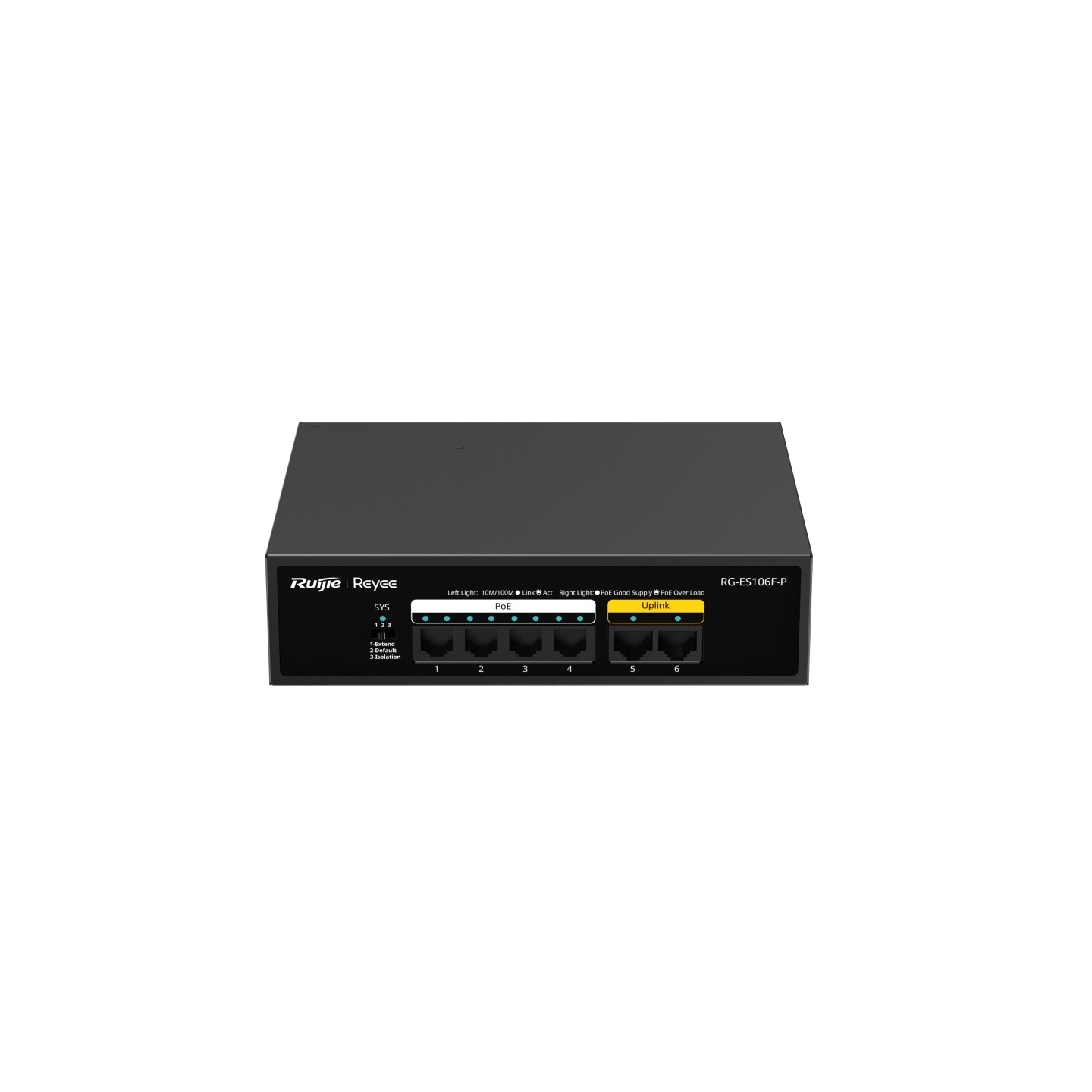 Коммутатор Ruijie Reyee RG-ES106F-P, 4×100 Мбит/с PoE + 2×100 Мбит/с, неуправляемый