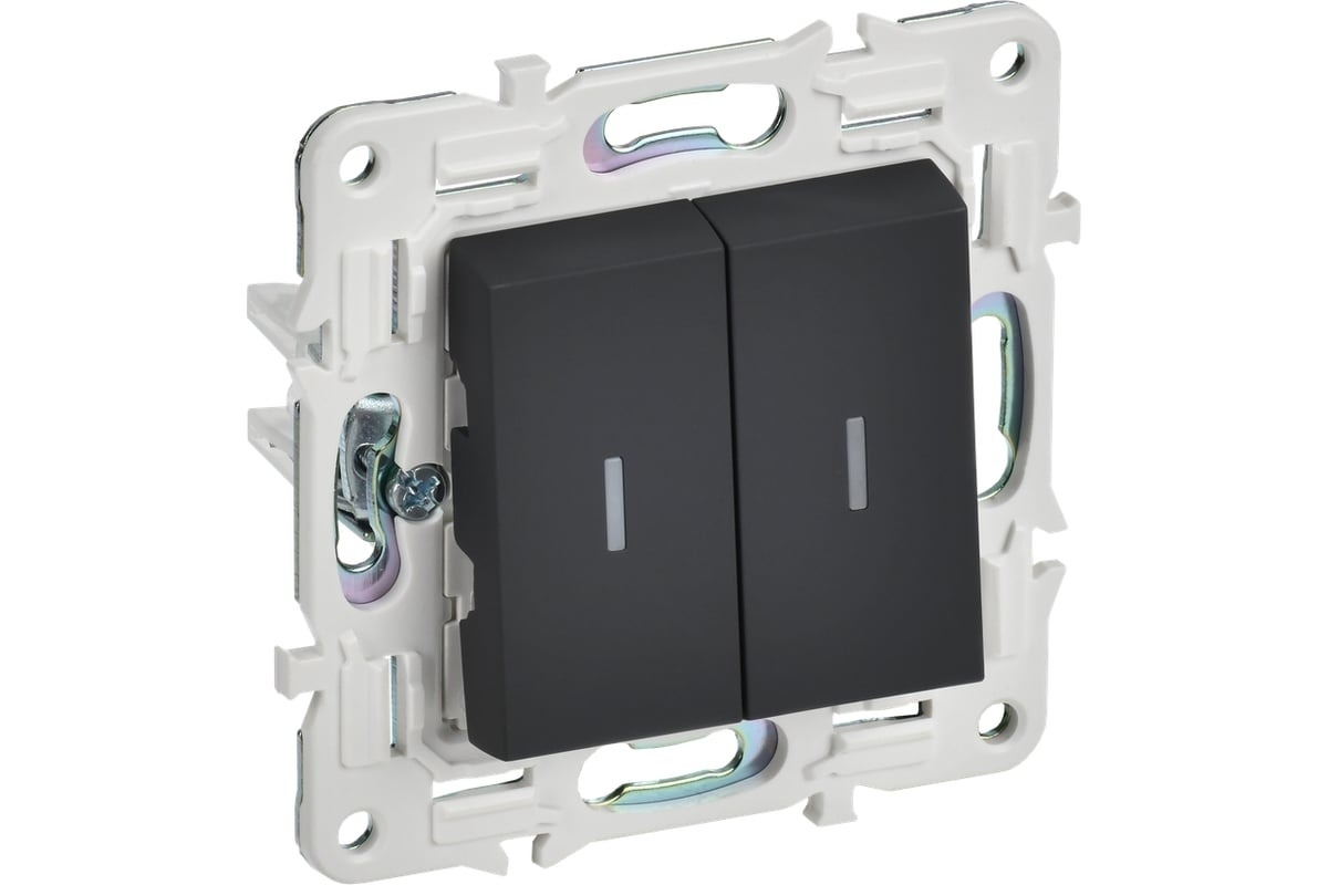 Выключатель проходной 2-кл. IEK SKANDY SK-V10G 10А с индикацией графит SK-V22-1-10-K53