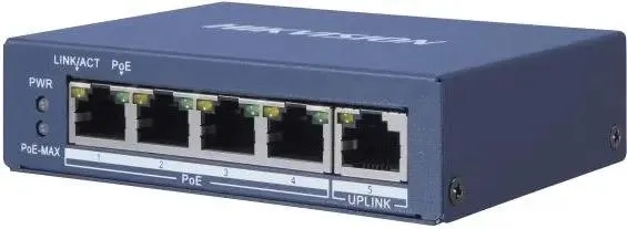 Коммутатор Hikvision DS-3E0505P-E, 4×1 Гбит/с PoE+ + 1×1 Гбит/с, неуправляемый