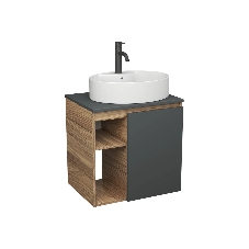 Тумба Bau Dream Blackwood 60 правая, графит, раковина BAU Nimb 51х41 белая, смеситель Hotel Dream Black, нерж. сталь, черный