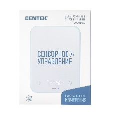 Весы кухонные Centek CT-2480 LED белый, сенсор, 150х15х205мм, max 5кг, шаг 1г, Авто Ноль/Выкл