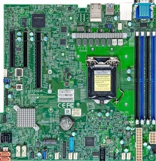 Материнская плата SuperMicro MBD-X12STH-F-B, LGA1200, Intel C256, 4xDDR4, 1xPCIe 4.0 x16, 2xPCIe 4.0 x4, 8xSATA, 1xM.2, 2xDOM, 2xLAN, 1xRJ45, 1xVGA, 3xUSB 3.2 Gen1 (внутренние), 4xUSB 2.0 (внутренние), mATX