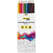 Карандаши цветные Silwerhof Color 2.65 мм, трехгранный профиль, дерево, ассорти, 12 цветов, коробка с европодвесом