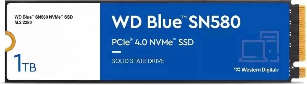 Накопитель SSD WD 1Tb Blue SN580 NVMe, M.2(22x80мм), NVMe, PCIe 3.0 x4, 3D TLC, R/W 3500/3000MB/s, IOPs 460 000/45 600TBW
