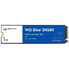 Накопитель SSD WD 1Tb Blue SN580 NVMe, M.2(22x80мм), NVMe, PCIe 3.0 x4, 3D TLC, R/W 3500/3000MB/s, IOPs 460 000/45 600TBW