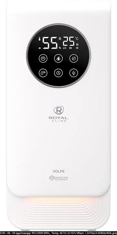 Увлажнитель воздуха Royal Clima VOLPE RUH-VP270/6.5E-WT белый, 30 м², 6.5 л, ультразвуковой, производительность 270 мл/ч, гигростат, ароматизация, управление по Wi-Fi (SmartLife), пульт ДУ