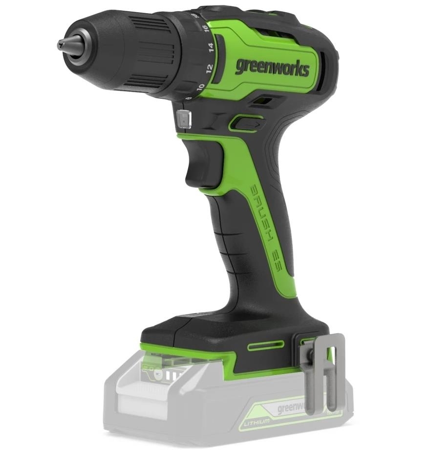 Дрель-шуруповерт GREENWORKS GD24DD35, 24 В, 2 Ач, 35 Нм, бесщеточный