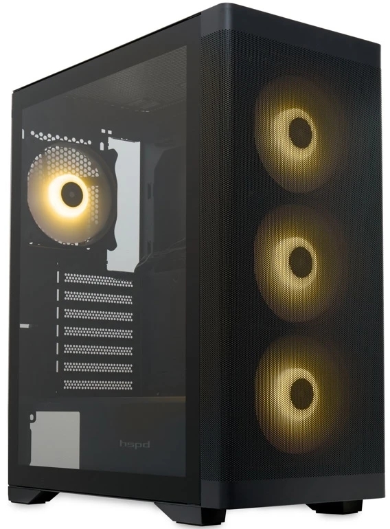 Компьютерный корпус HSPD M520, Mesh Mid Tower, черный, slide TG, 0.45 SPCC, 4x120мм ARGb ATX, mATX, mITX 160/330/184мм 2x2.5