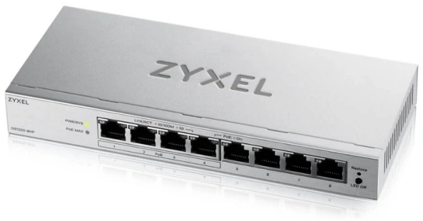 Коммутатор ZYXEL GS1200-8HPV3-EU0101F, 8×1 Гбит/с, 4×PoE+, 68 Вт, управляемый