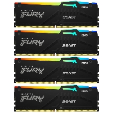 Оперативная память Kingston Fury Beast RGB, DDR5, 64Gb (4x16 GB), 6000 MHz, CL40, радиатор, RGB, черный