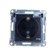 Механизм розетки 1-м СП AtlasDesign Aqua 16А IP44 с заземл. защ. шторки с прозрачной крышкой карбон SchE ATN441046