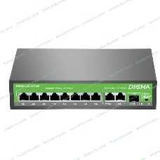 Коммутатор Digma DSP208G-2G-1S-T120 (L2) 10x1 Гбит/с 1SFP 8PoE 8PoE+ 120W неуправляемый