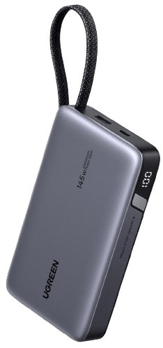 Портативный аккумулятор UGREEN PB551 55992B 145W Power Bank 0mAh USB-C&USB-A со встроенным кабелем USB-C. Цвет: серый космос