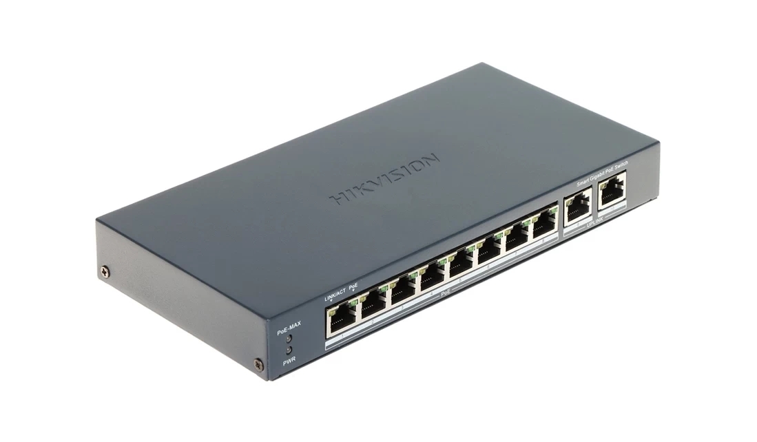 Коммутатор Hikvision DS-3E1510P-EI V2, 8×1 Гбит/с PoE + 2×1 Гбит/с SFP, настраиваемый