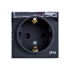 Механизм розетки 1-м СП AtlasDesign Aqua 16А IP44 с заземл. защ. шторки с прозрачной крышкой карбон SchE ATN441046