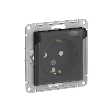 Механизм розетки 1-м СП AtlasDesign Aqua 16А IP44 с заземл. защ. шторки с прозрачной крышкой карбон SchE ATN441046