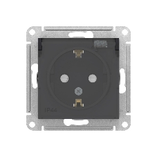 Механизм розетки 1-м СП AtlasDesign Aqua 16А IP44 с заземл. защ. шторки с прозрачной крышкой карбон SchE ATN441046