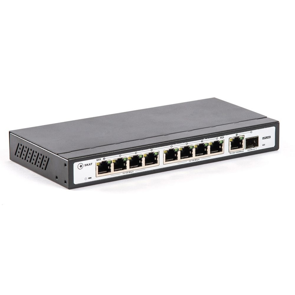 Коммутатор Бастион SKAT PoE-8E-1G-1S, 8×100 Мбит/с PoE + 1×1 Гбит/с Uplink + 1×1 Гбит/с SFP, неуправляемый