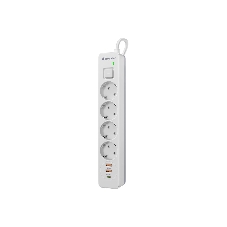 Удлинитель с сетевым фильтром Defender DFS 141, белый, 4розетки, USB+TypeC, 1.5 м.
