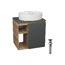 Тумба Bau Dream Blackwood 60 правая, графит, раковина BAU Nimb 51х41 белая, выпуск клик клак черный