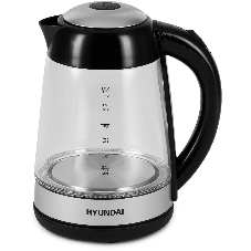 Чайник электрический Hyundai HYK-G3803 1.7 л, 2200 Вт, черный/серебристый (корпус: стекло)