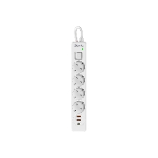 Удлинитель с сетевым фильтром Defender DFS 141, белый, 4розетки, USB+TypeC, 1.5 м.