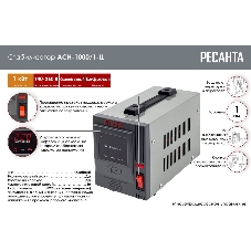 Стабилизатор напряжения Ресанта АСН-1 000/1-Ц 63/6/2 220В±8%, Габариты 237х140х170, Вес 4 кг