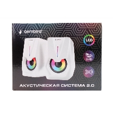 Акустическая система 2.0 Gembird SPK-303-W, 6Вт, пластик, рег.громкости, LED подсветка, белый