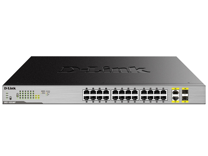Коммутатор D-Link DGS-1026MP/A1A, 24×1 Гбит/с + 2×1 Гбит/с Combo, неуправляемый