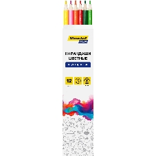 Карандаши цветные Silwerhof Color двухцветные 2.8м м, круглый профиль, дерево, ассорти, 12 цветов, коробка с европодвесом (6 шт)
