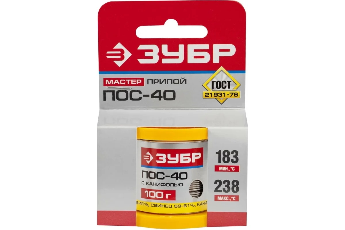 Припой Зубр 55451-100-10C ПОС 40 трубка с канифолью 100г 1мм