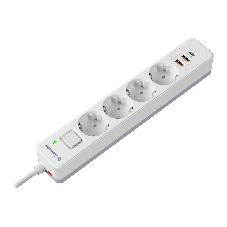 Удлинитель с сетевым фильтром Defender DFS 141, белый, 4розетки, USB+TypeC, 1.5 м.