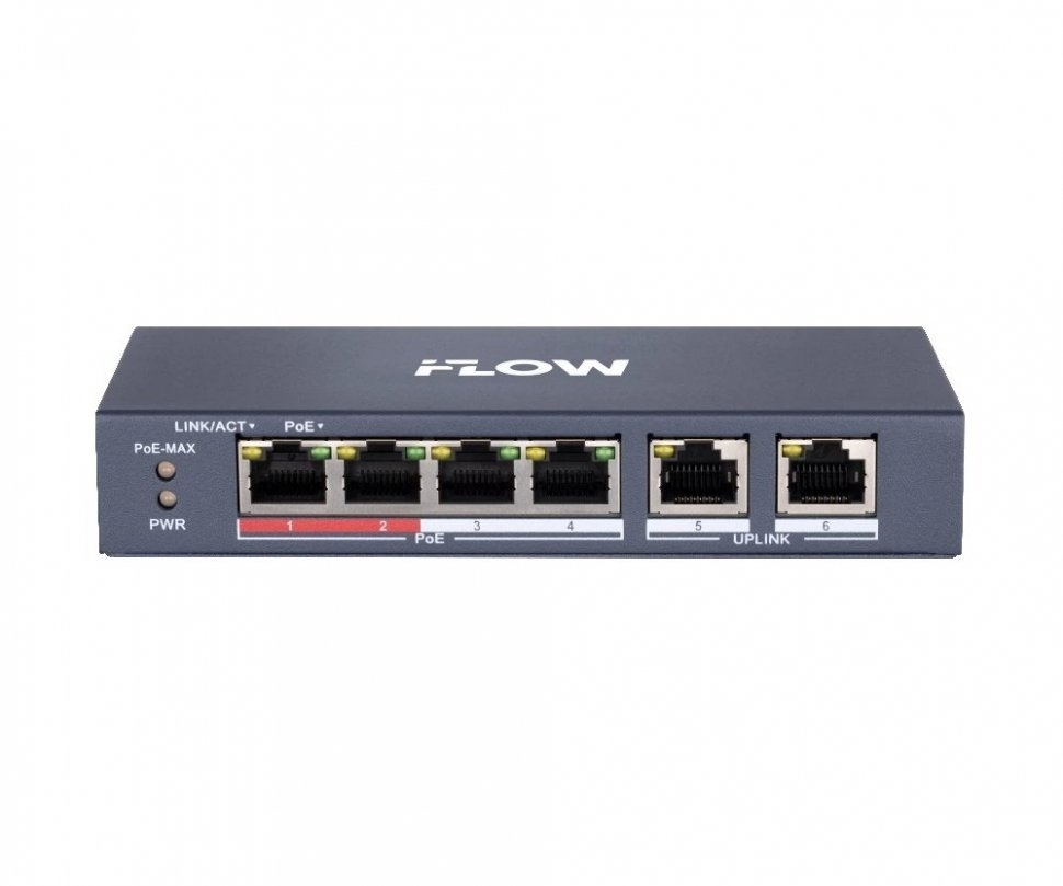 Коммутатор iFLOW F-SW-EU206POE-V/L, 4×100 Мбит/с PoE + 2×100 Мбит/с, неуправляемый