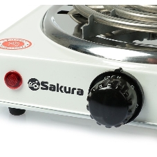 Плита настольная электрическая Sakura ПЭ-02 белый, 1 кВт, ТЭН, конфорки - 1, эмаль, поворотные переключатели