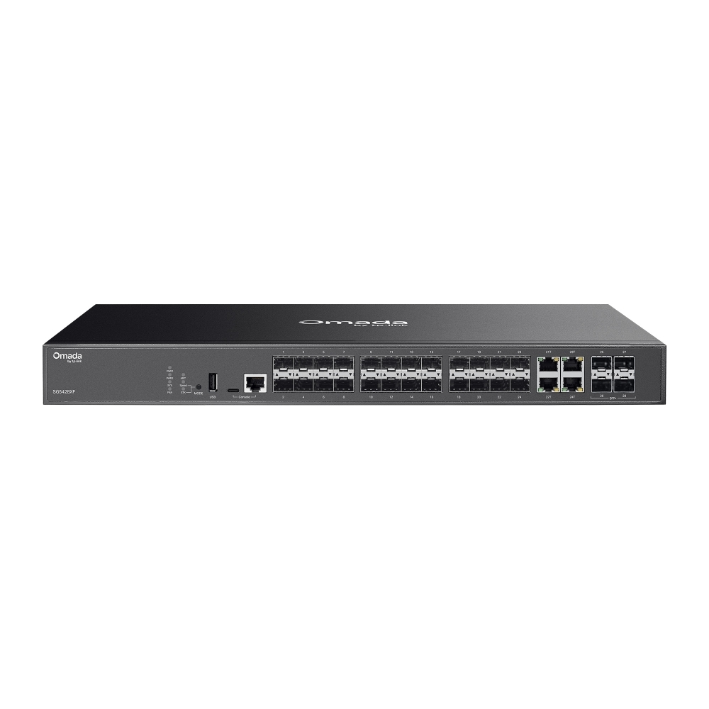 Коммутатор TP-Link Omada SG5428XF, 20×1 Гбит/с SFP + 4×1 Гбит/с SFP (Combo) + 4×10 Гбит/с SFP+, управляемый